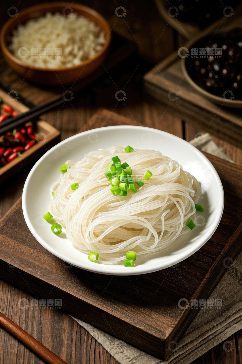 高清大图下载【趣麦麦图】木盘上摆放的一碗葱花米粉