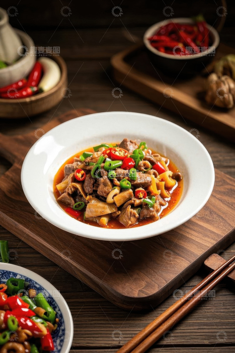 高清大图下载【趣麦麦图】中式菜肴牛肉炒笋尖特写