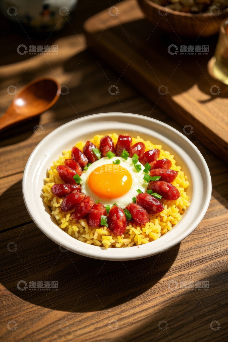 高清大图下载【趣麦麦图】腊肠鸡蛋炒饭美食特写