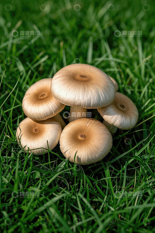 草地上生长的蘑菇特写