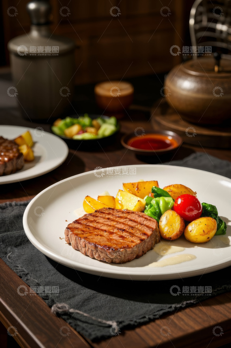 高清大图下载【趣麦麦图】摆盘精致的牛排与配菜