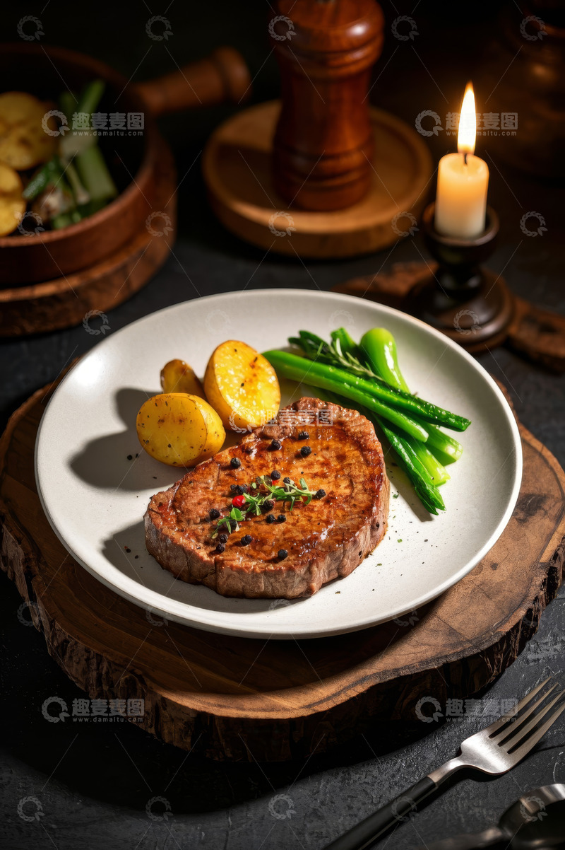 高清大图下载【趣麦麦图】摆盘精致的牛排与配菜