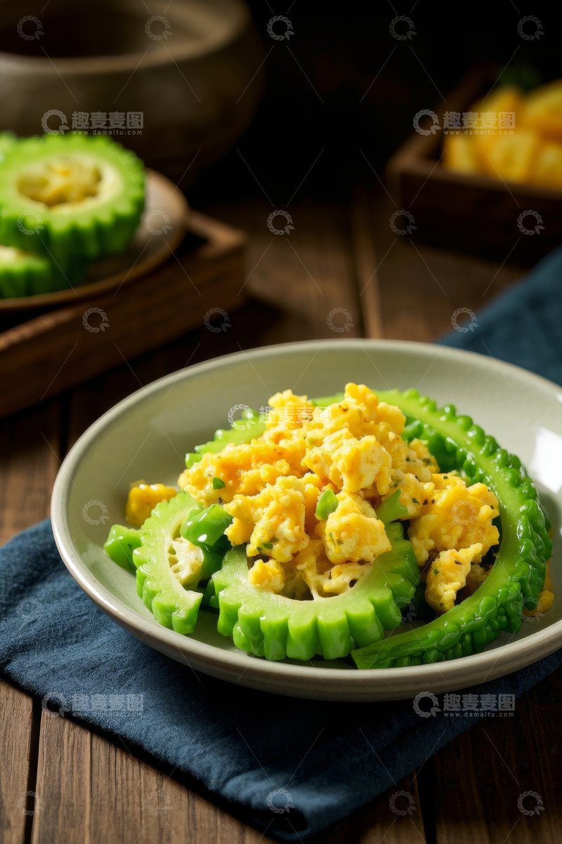 高清大图下载【趣麦麦图】盘中苦瓜炒蛋美食静物照