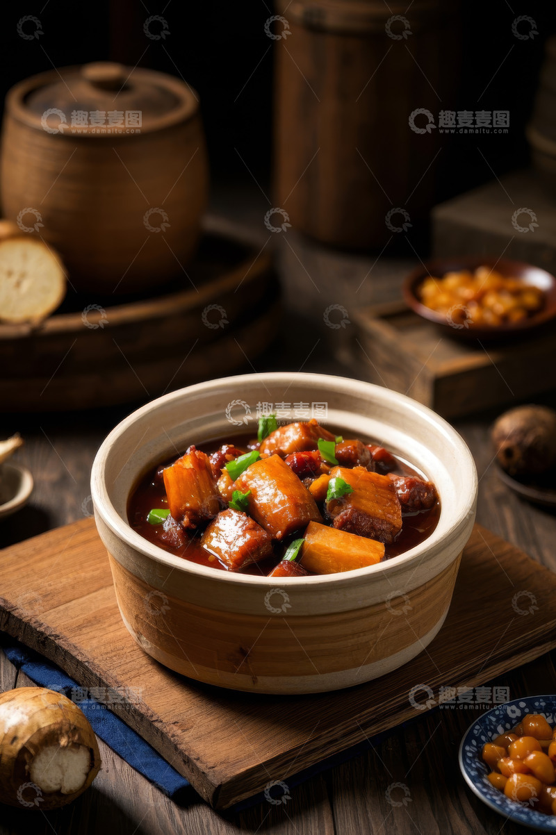 高清大图下载【趣麦麦图】中式瓷碗装红烧肉美食特写