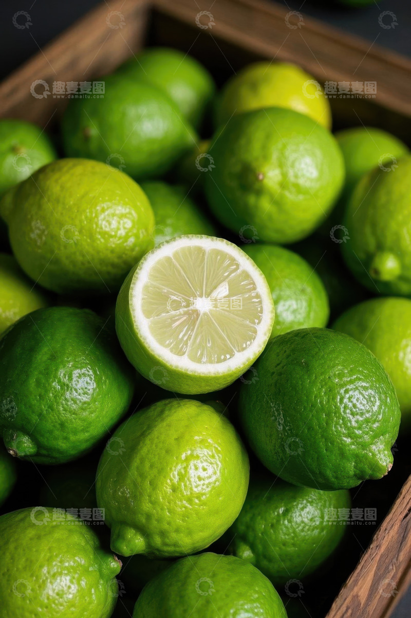 高清大图下载【趣麦麦图】木盒中堆放的青柠檬