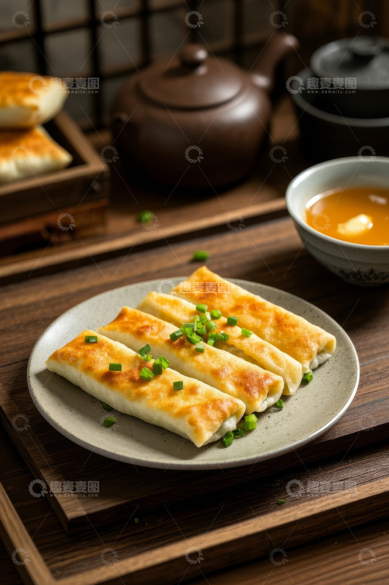 高清大图下载【趣麦麦图】中式点心煎卷配茶饮场景