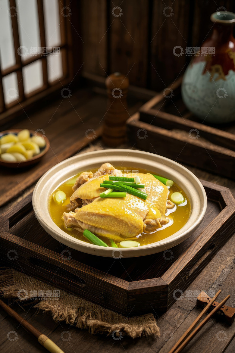 中式餐桌上的鸡汤菜肴
