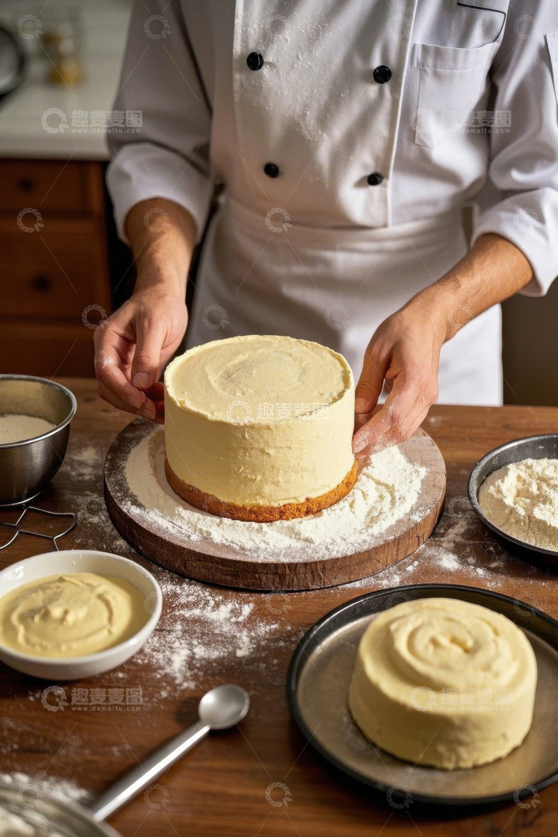高清大图下载【趣麦麦图】厨师制作蛋糕的场景