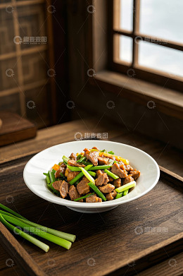 中式美食葱爆牛肉特写
