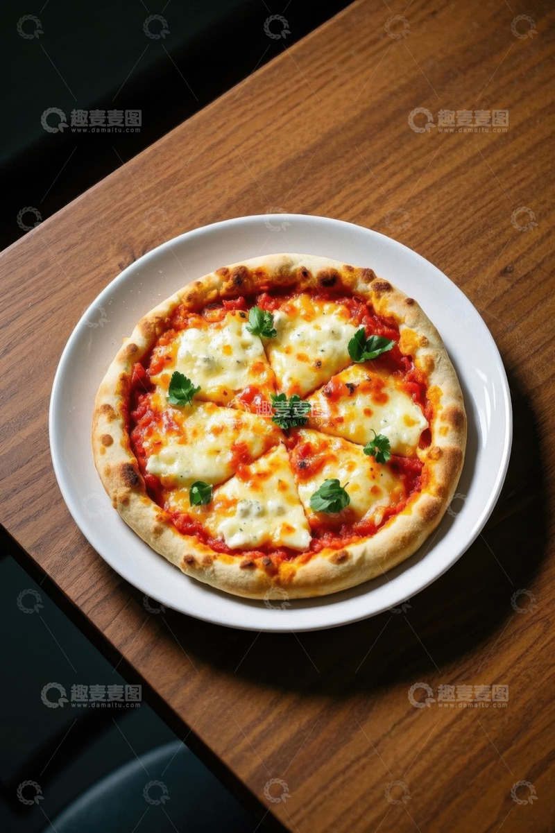 高清大图下载【趣麦麦图】木桌上的美味奶酪比萨