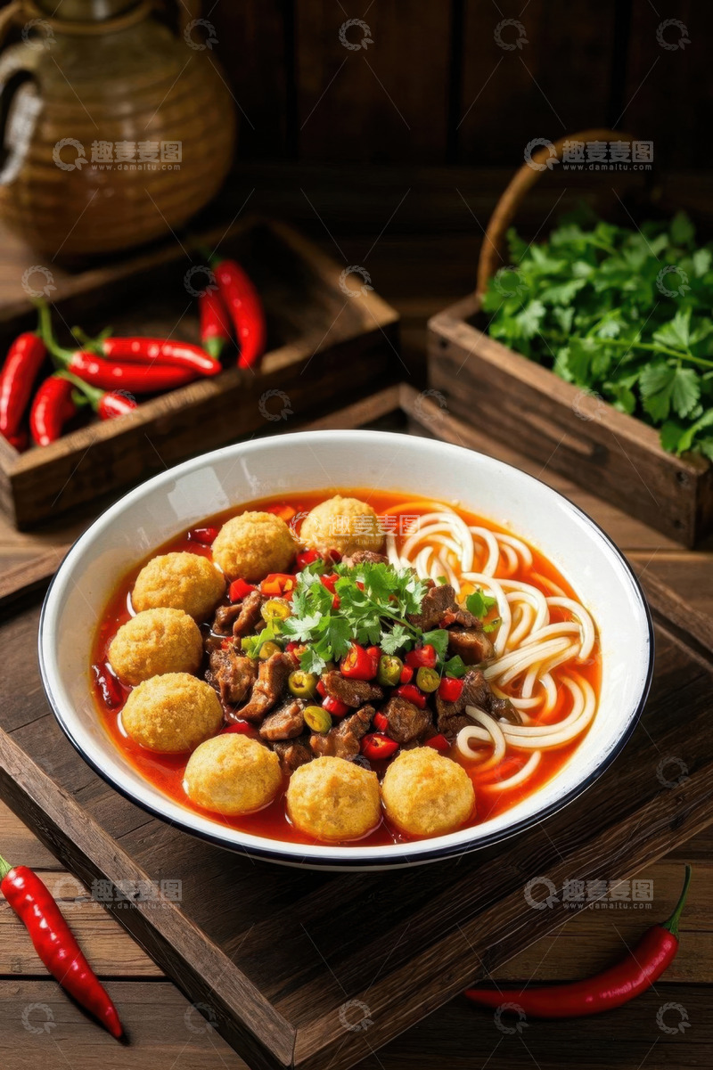 高清大图下载【趣麦麦图】牛肉丸子米粉美食特写