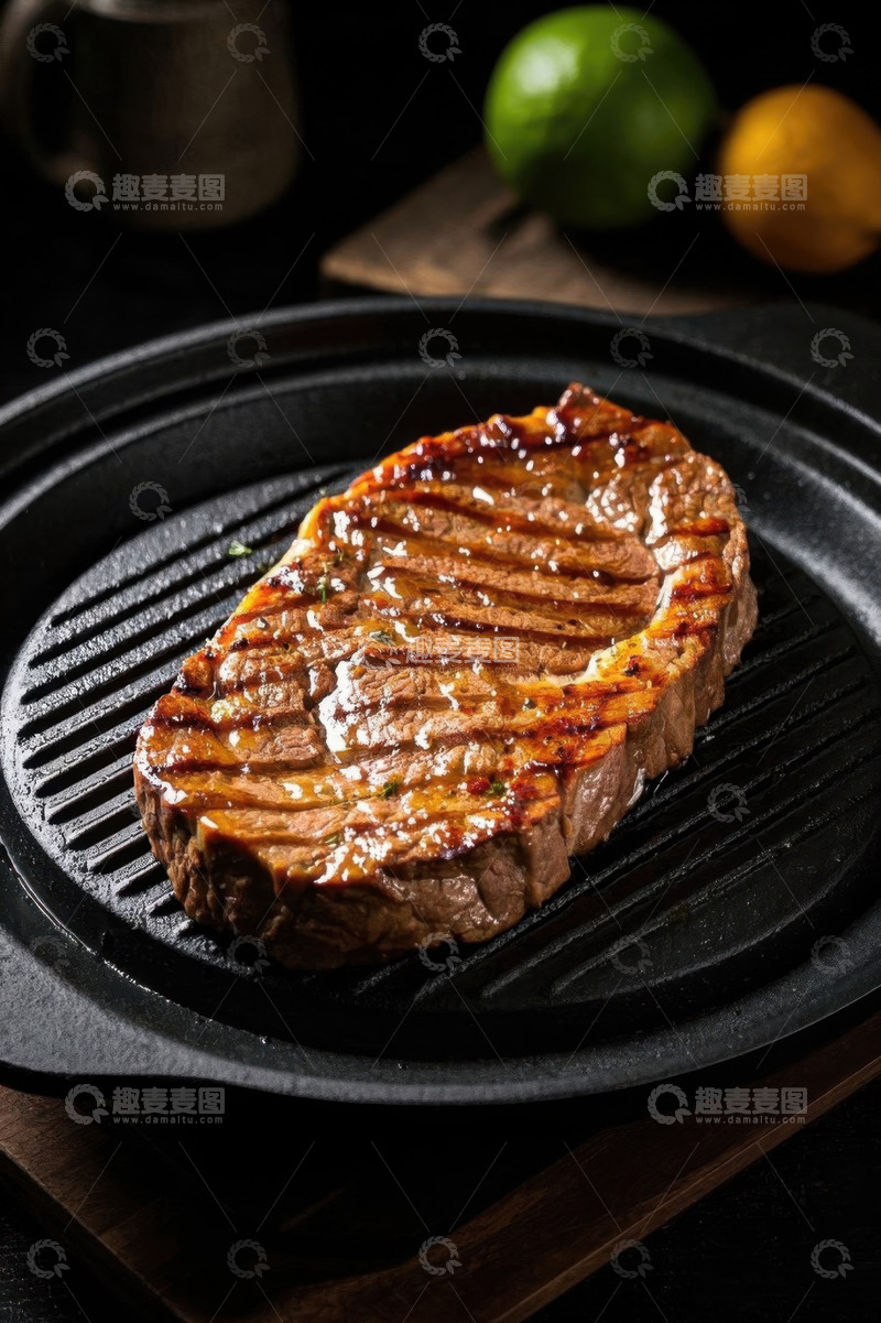 高清大图下载【趣麦麦图】煎锅上的美味牛排