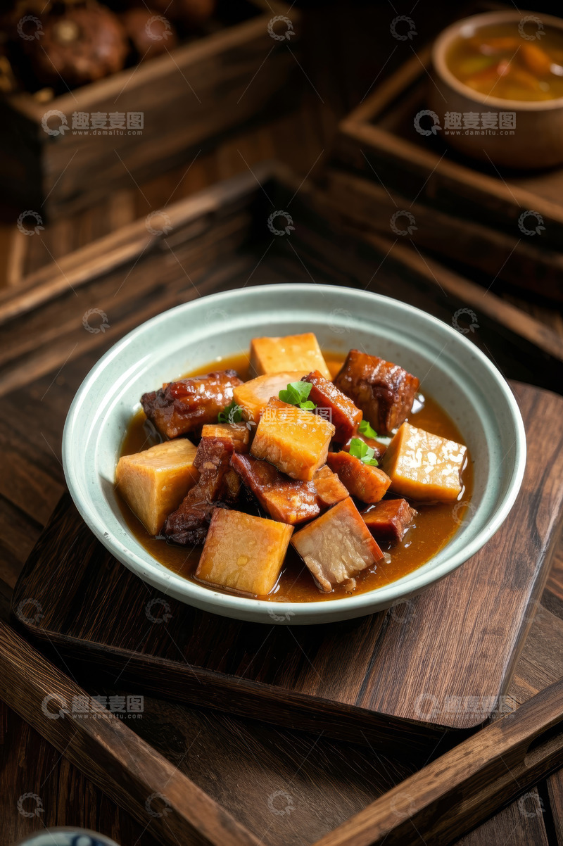 高清大图下载【趣麦麦图】碗装红烧肉搭配食材特写