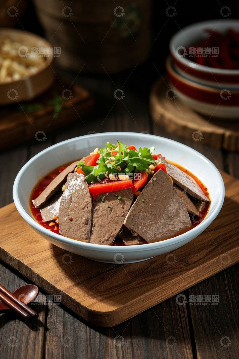 高清大图下载【趣麦麦图】碗装凉拌猪肝美食特写