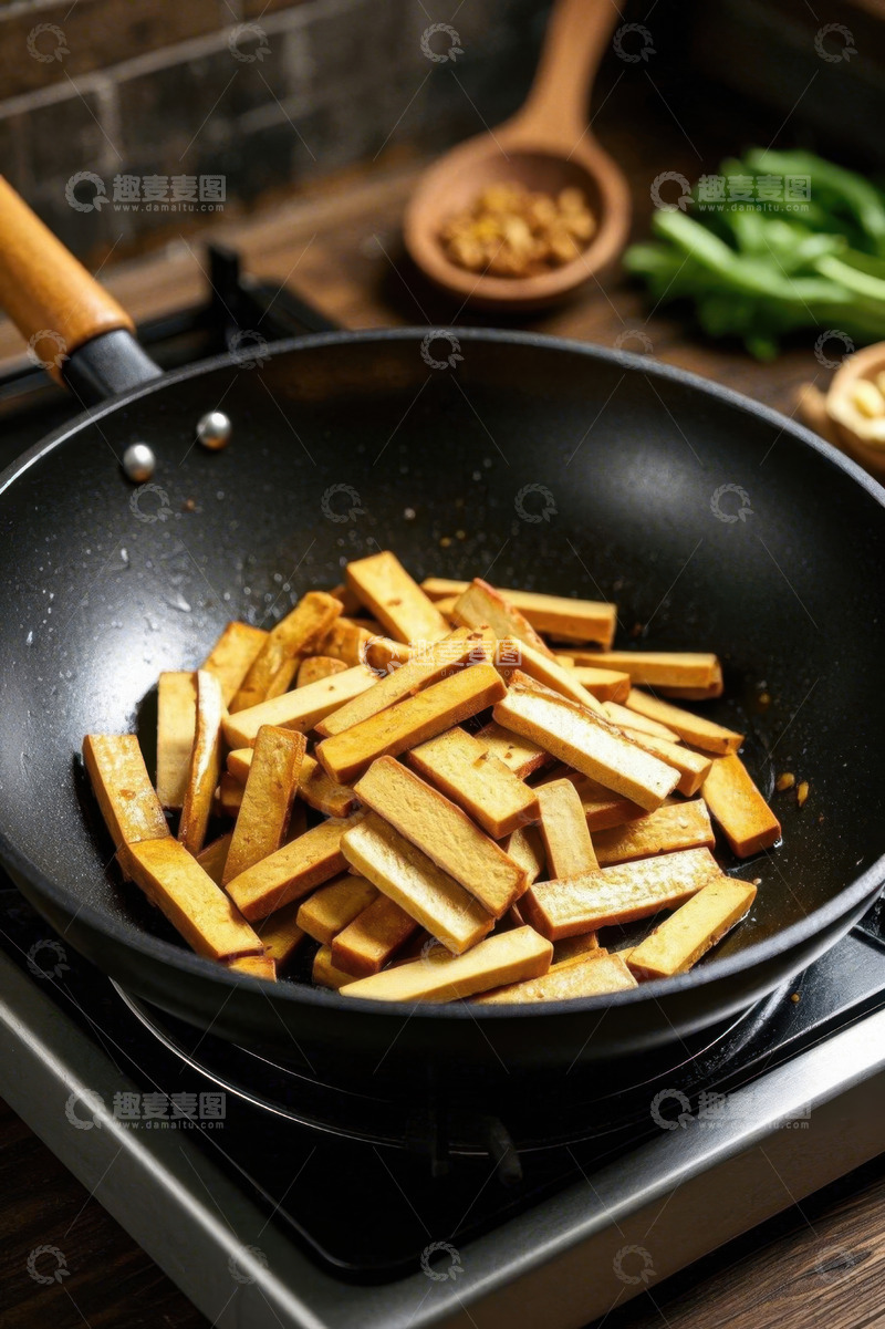 高清大图下载【趣麦麦图】锅中烹饪豆腐美食场景