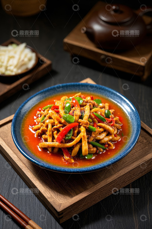 中式菜肴辣椒肉丝特写