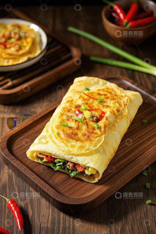 美味早餐煎饼卷饼特写