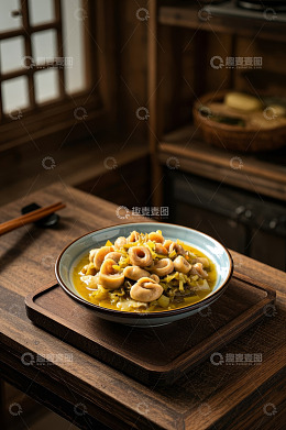 中式木桌酸菜肥肠美食拍摄