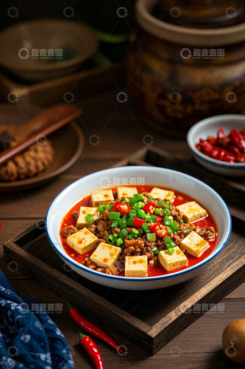 高清大图下载【趣麦麦图】中式餐桌红烧豆腐美食特写
