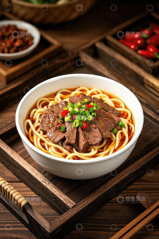 碗装牛肉面条美食特写