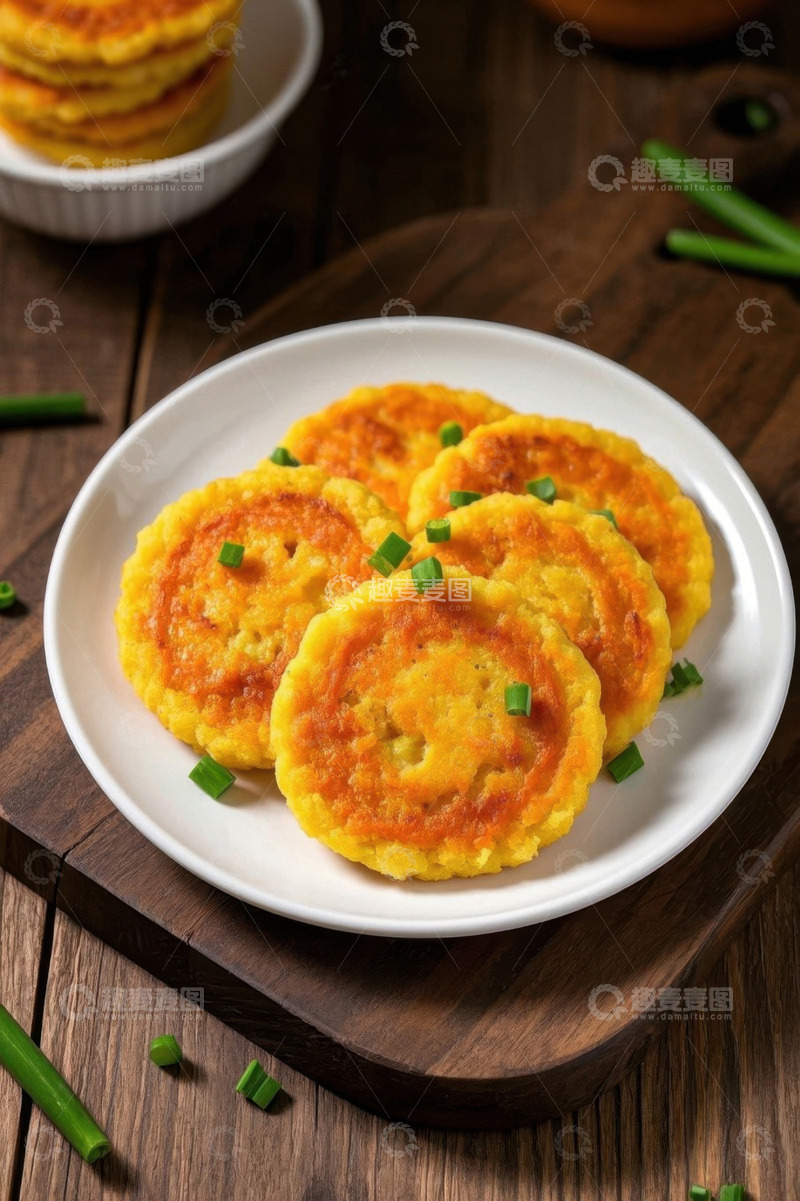 高清大图下载【趣麦麦图】木盘上的美味蔬菜煎饼