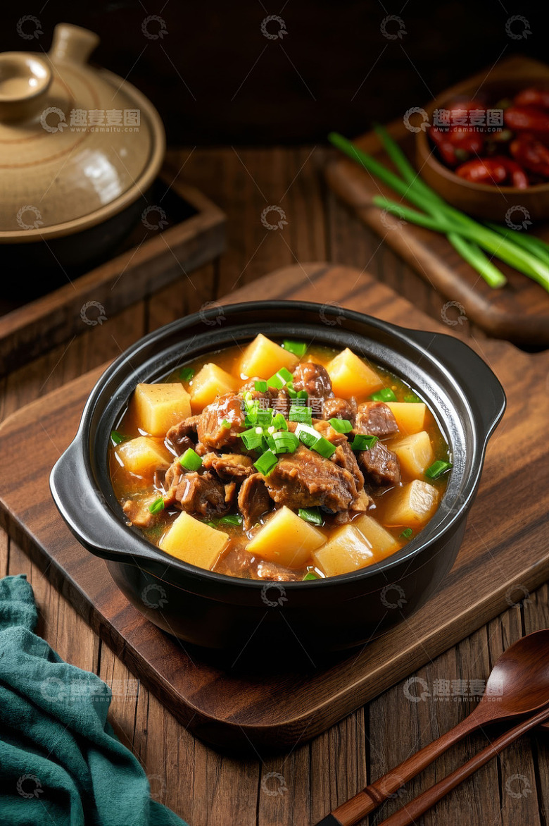 砂锅牛肉土豆美食特写