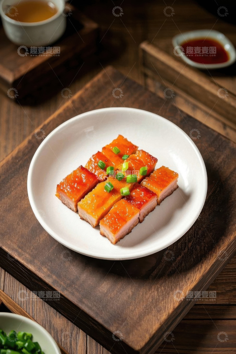 高清大图下载【趣麦麦图】白色盘中的美味叉烧肉