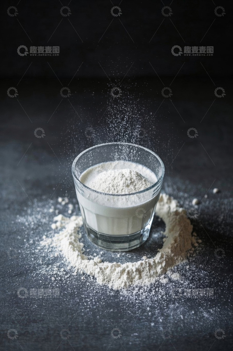 高清大图下载【趣麦麦图】玻璃杯中的白色粉末特写