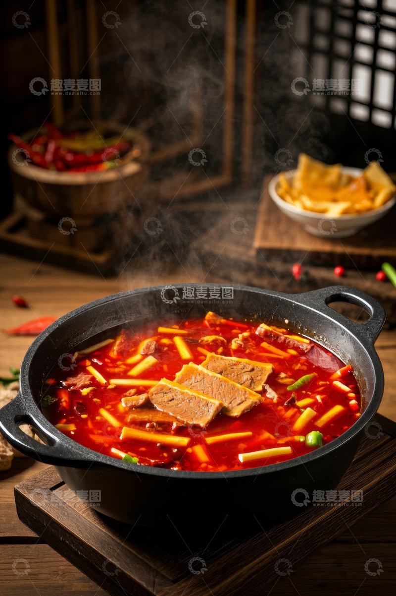 高清大图下载【趣麦麦图】热气腾腾的红油火锅美食