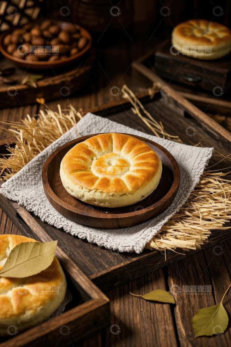 高清大图下载【趣麦麦图】木盘上摆放的美味烘焙点心