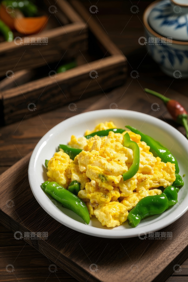 高清大图下载【趣麦麦图】青椒炒鸡蛋美食特写