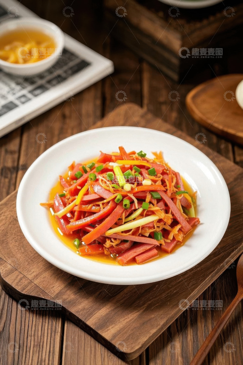 高清大图下载【趣麦麦图】木制砧板上的凉拌什锦菜