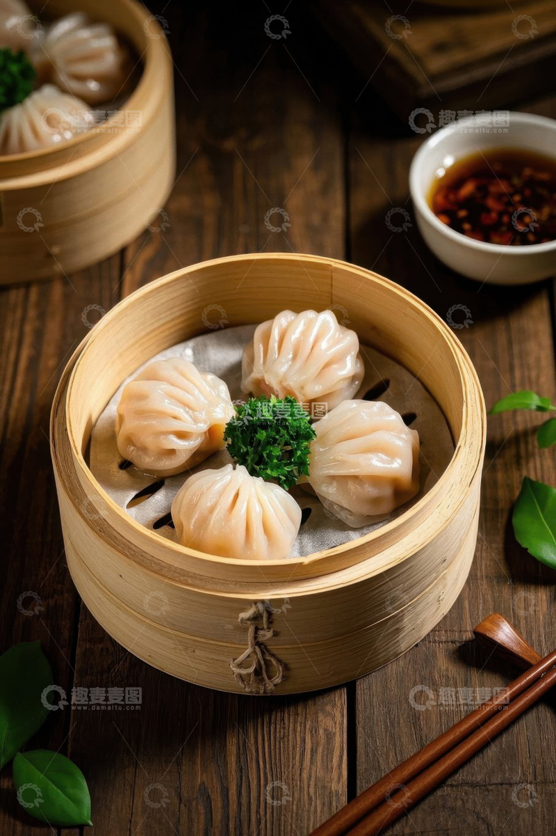 高清大图下载【趣麦麦图】竹制蒸笼里的美味虾饺