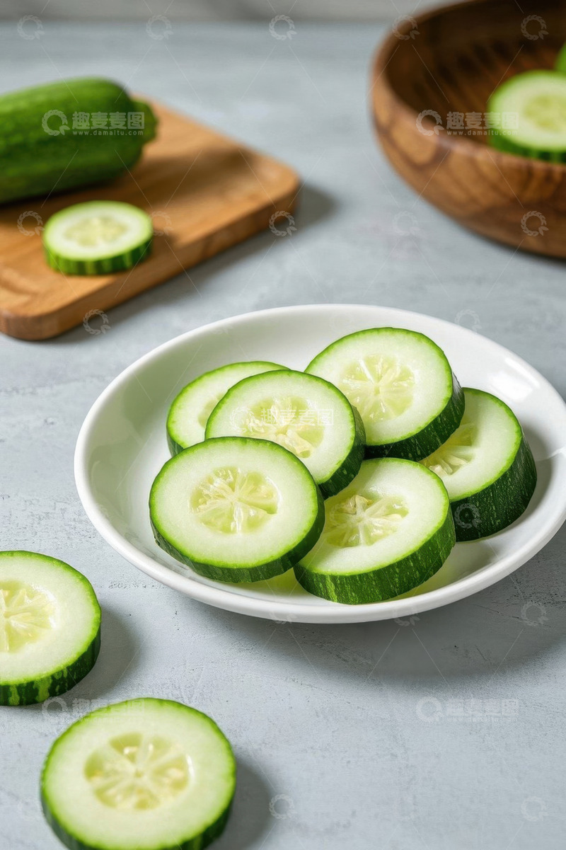 高清大图下载【趣麦麦图】盘中切片黄瓜静物画面