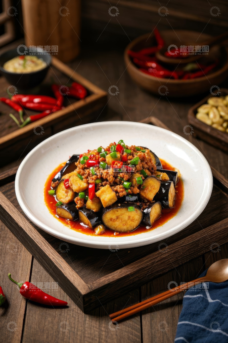 高清大图下载【趣麦麦图】盘中美味肉末茄子菜肴