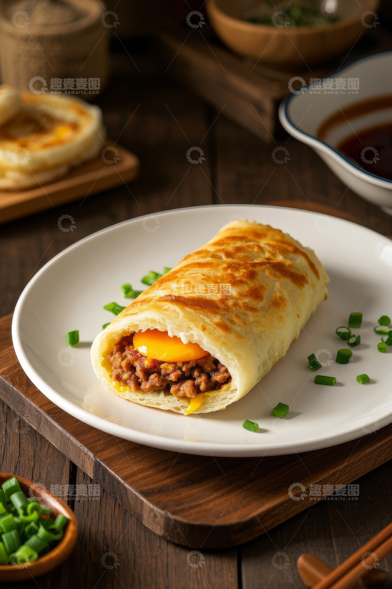高清大图下载【趣麦麦图】肉馅鸡蛋煎饼美食特写