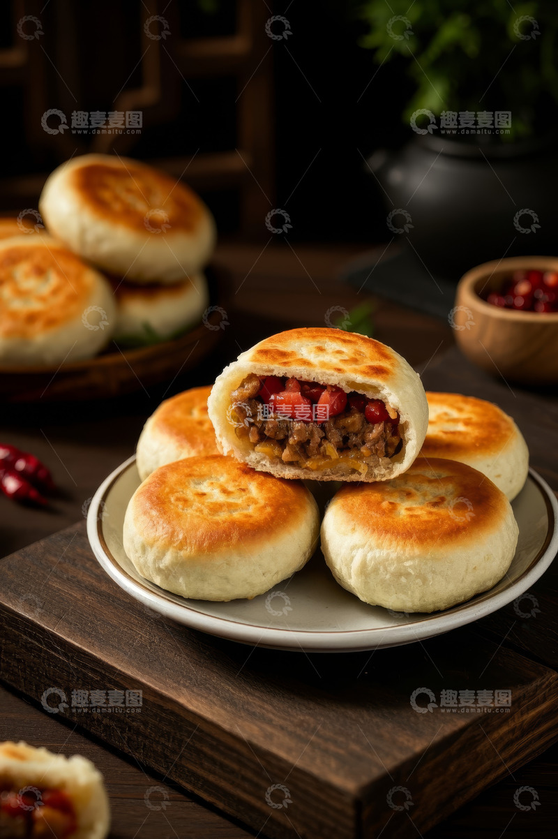 高清大图下载【趣麦麦图】中式肉馅酥皮点心特写