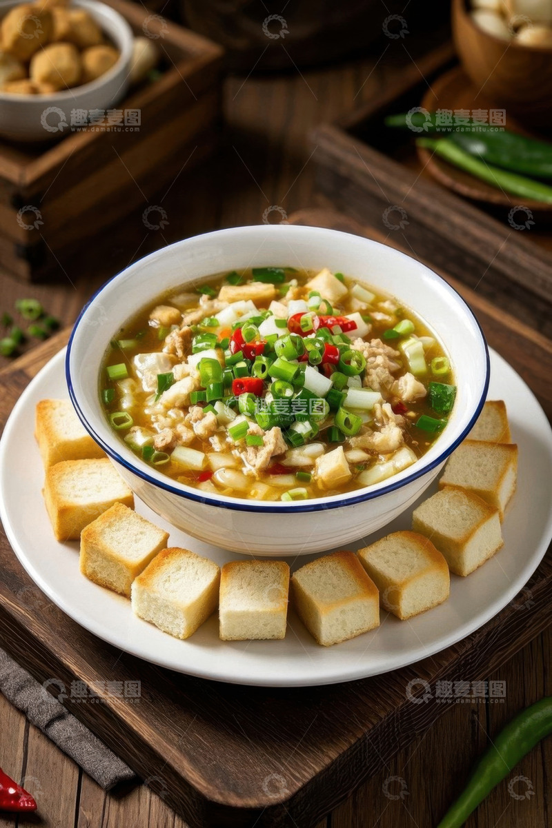 高清大图下载【趣麦麦图】中式美味汤品与馍块搭配