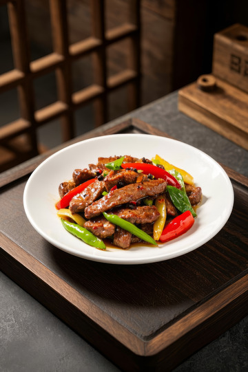 中式炒牛肉与彩椒菜肴