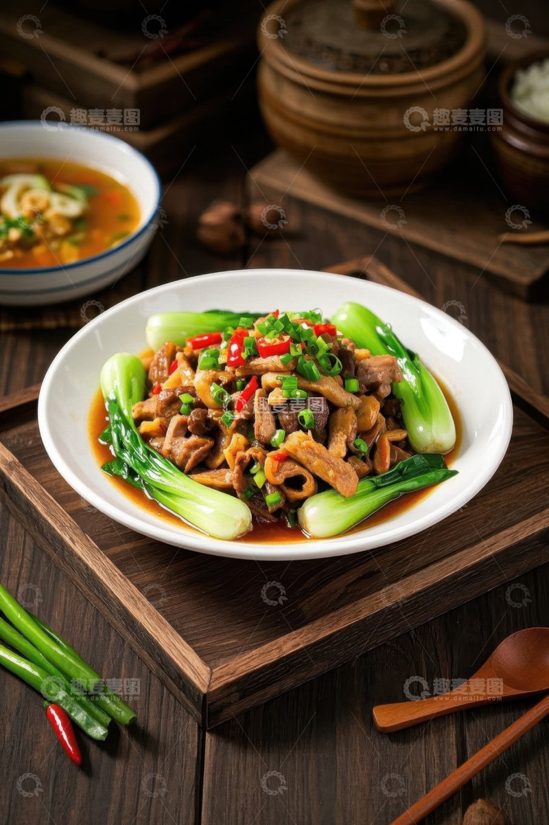 高清大图下载【趣麦麦图】中式炒菜搭配青菜美食展示