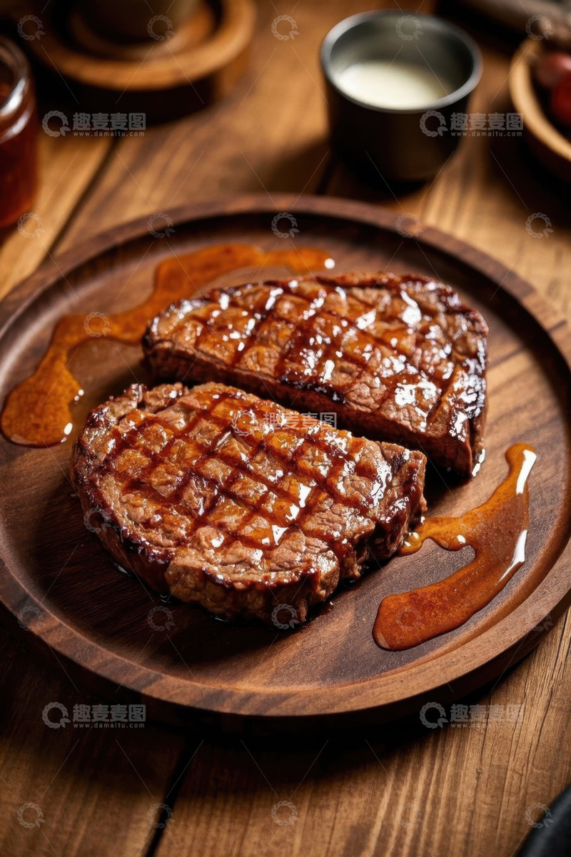 高清大图下载【趣麦麦图】木盘上的美味牛排