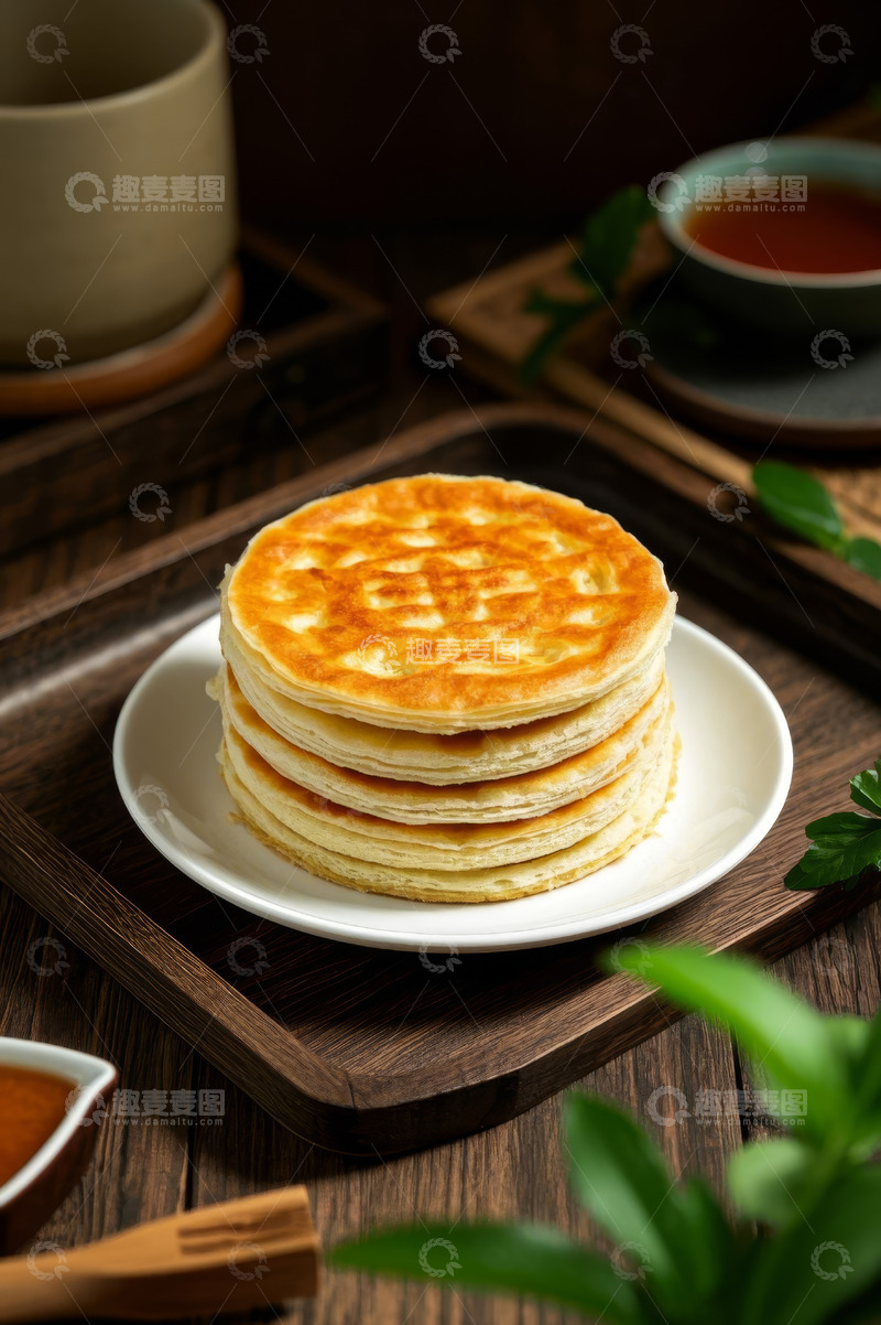 高清大图下载【趣麦麦图】木桌上堆叠的美味煎饼