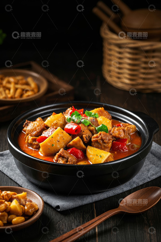 砂锅中的美味鸡肉炖菜