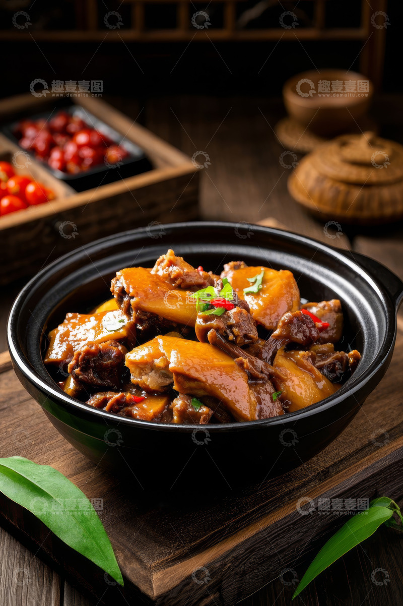 高清大图下载【趣麦麦图】砂锅中的美味红烧鸭肉