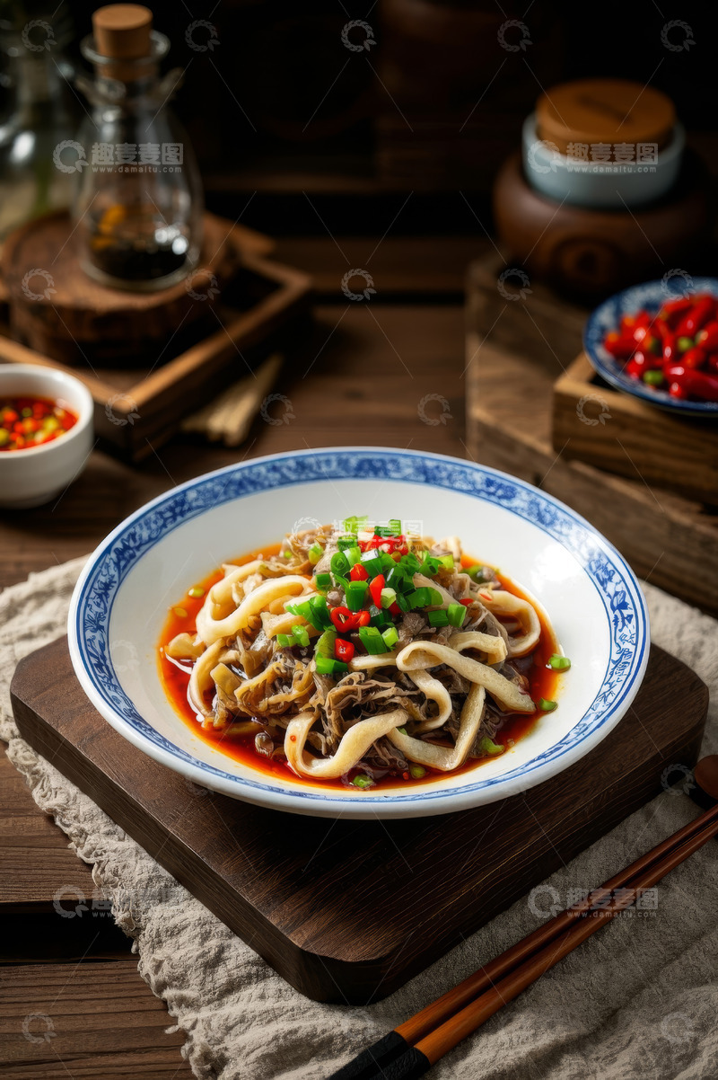 高清大图下载【趣麦麦图】中式木桌卤味凉拌菜摆拍