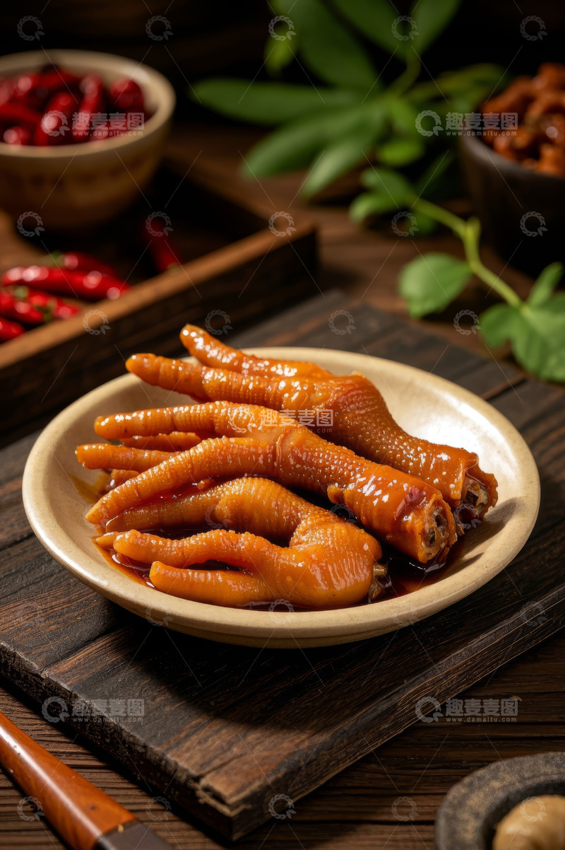 高清大图下载【趣麦麦图】木盘装卤鸡爪美食特写