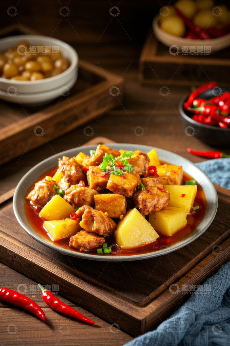 高清大图下载【趣麦麦图】土豆炖鸡块美食特写