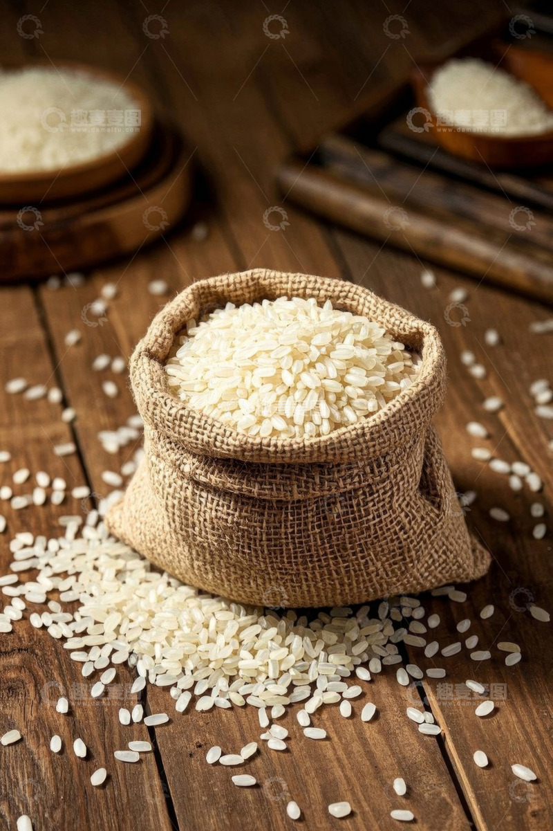 高清大图下载【趣麦麦图】麻袋中盛放的大米特写