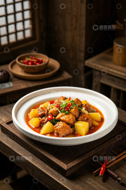 中式风格土豆烧肉菜肴
