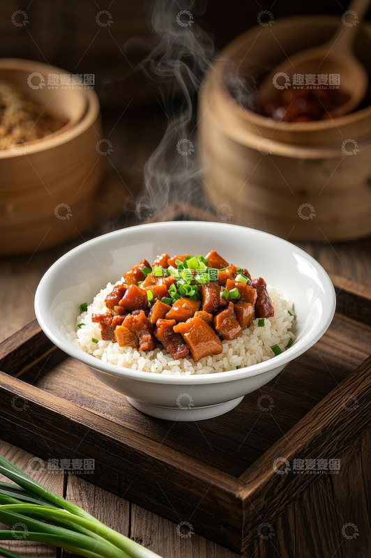 碗装卤肉盖饭特写